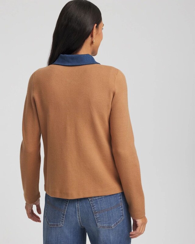Collared Denim Trim Cardigan - image 4